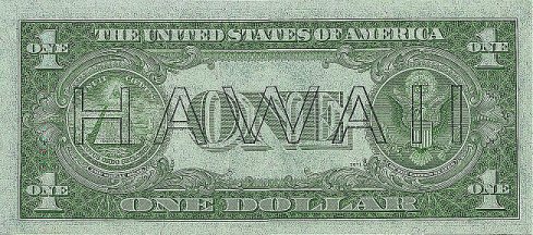 Hawaiian one dollar bill: back