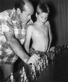 Dan and Dad with soldiers: Soldiers collected by Jack and Hully in their early days at Tarzana Ranch.