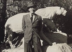 Jack with tiger at La Brea Tar Pits